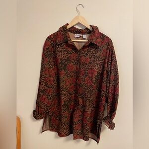Joanna Plus - Red and Brown Floral Patterned Blouse